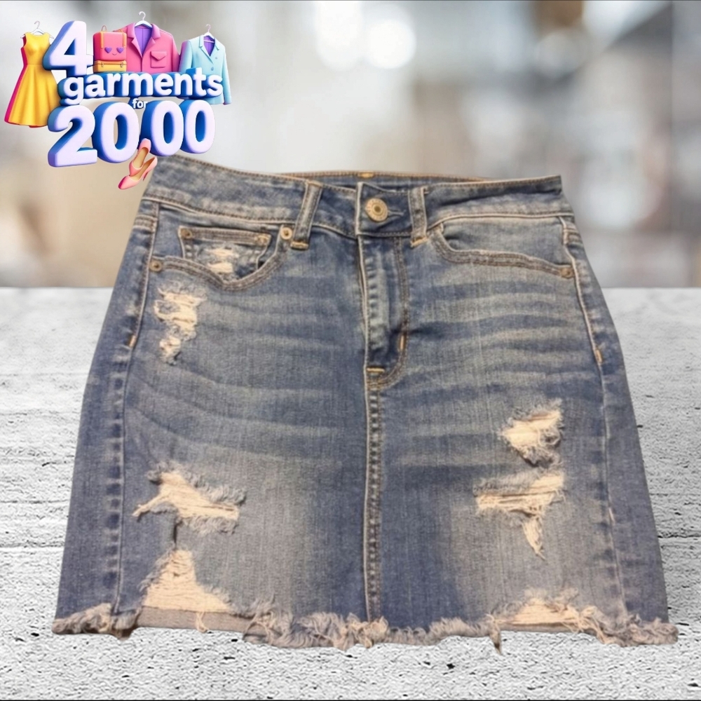 AEO super stretch distressed denim mini skirt size 2